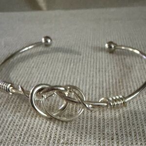 Silver- tone Knot Open Bangle Bracelet - Women Jewelry